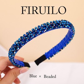 Firuilo Beaded Headbands Navy Blue Thin Hairbands Holiday Party Hair Accessories for Women (Type A)