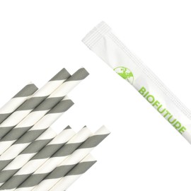 Biofuture Biodegradable Paper Straws – Premium 100% Eco-Friendly Disposable Straws | Ideal for Parties, Events, and Everyday Use | Sustainable, Environmentally Friendly, FSC Certified (Grey)
