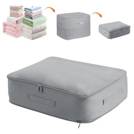 Ultra Space Saving Self Compression Organizer,New Heavy Duty Moving Bags,Clothing Storage Bags with Zipper for Comforters,Blankets,Bedding,Clothes(Grey,L-54 * 42 * 30cm)