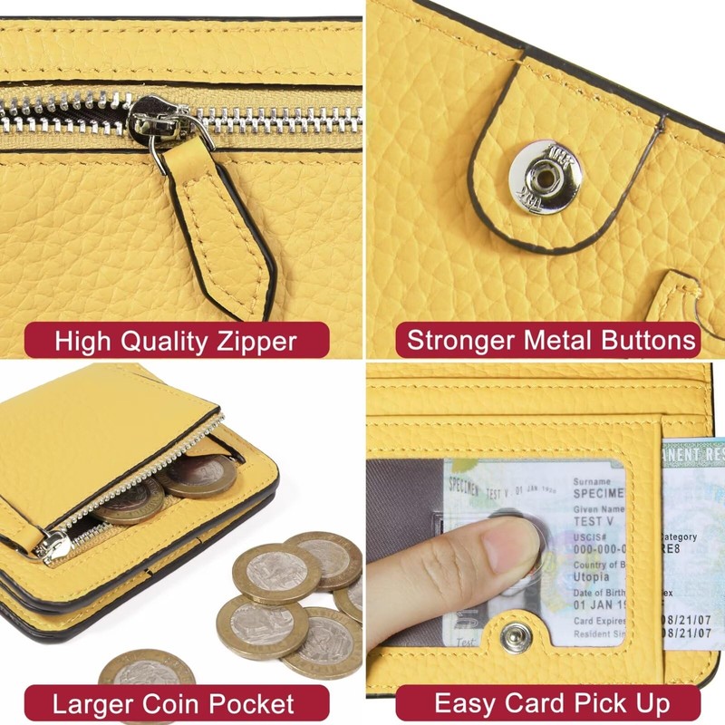 GADIEMKENSD Small Wallet Top Grain Leather RFID Blocking Mini Bifold