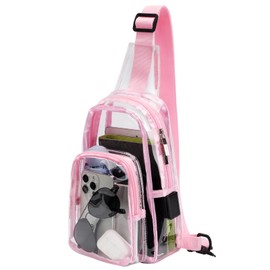 TINYAT Clear Sling Bag Stadium Approved Transparent Chest Bag with USB Charging Crossbody Shoulder Bag for Women Men T9065