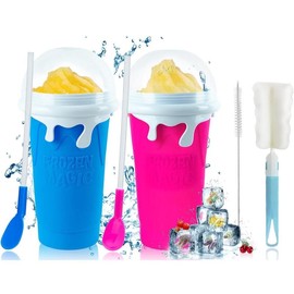 Slushy Cups -  Slushie Maker For Any Drink Comes With Spoon, Lid, Cleaning Brush (all ages) Kitchen Silicone utensils For Kids Straw Mug - Color: Blue - 330ml