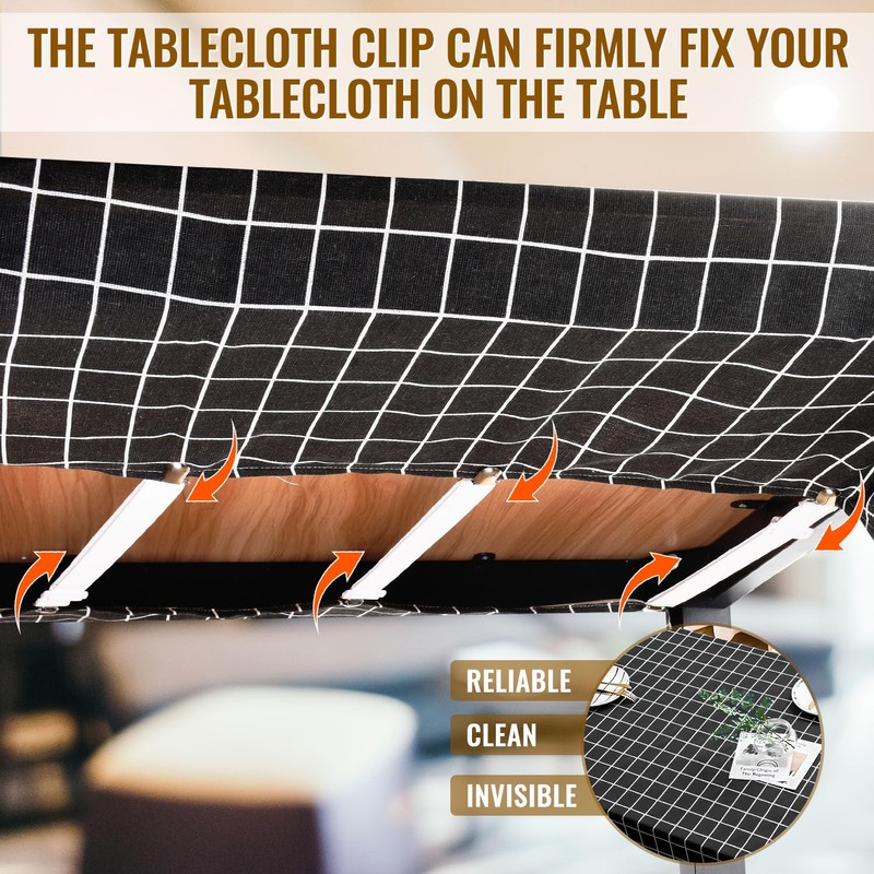 6 Pack Hidden Strap Tablecloth Clips, Black