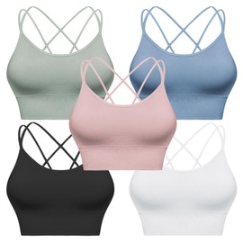 Sykooria Sport BH Damen Gepolstert Bustier Damen BH ohne Buegel Spaghettiträger Cross Back Design Push up BH Sport Bra Top für Yoga Fitness, Schwarz+Hellblau+Weiß+Grün+Nude M