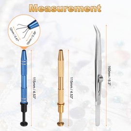 sourcing map 3pcs Diamond Tweezer Holder Pick Up Tool Set Stainless Steel 4 Claw Holder Elbow Head Jewelry Locking Tweezer for Tiny Objects Electronic Components, Silver/Gold/Blue