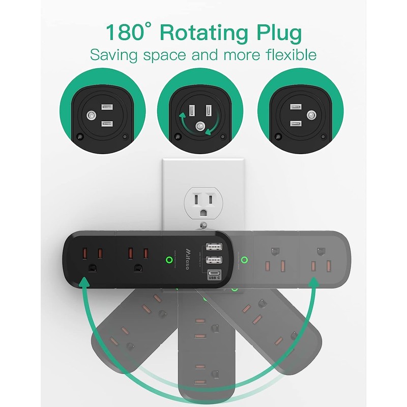 2 Pack USB Outlet Extender- with Rotating Plug, 6 AC