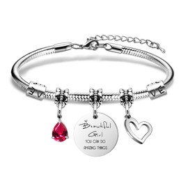Lunestral Women Girl's Jewellery -Beautiful Girl, You Can Do Amazing Things- Birthstone Charm Bracelets Insprational Jewellery Motivational Birthday Graduation Christmas Gifts for Her (Jul-Ruby)