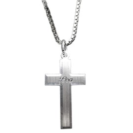 Silver Cross Pendant 925 Sterling Silver with Immediate Engraving and Preview: Engraving of a First Name Including Silver Chain 42 cm