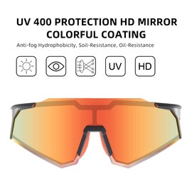 ROCKBROS Polarized Sunglasses for Men Women UV Protection Cycling Sunglasses Sport Glasses (Red Yellow)