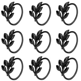 KPOSIYA - Juego de 12 servilleteros de hojas de metal dorado para servilleteros de mesa para el día de Acción de Gracias, Navidad, comedor, fiestas diarias (Ye Zi-Black 12)