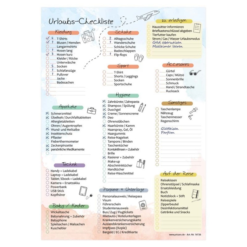 PRICARO Holiday Checklist A4 25 Sheets (Pack of 3)