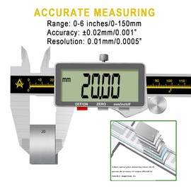 Digital Caliper,ACEMETER 0-6" Vernier Calipers Measuring Tool-Electronic Micrometer with Large LCD Screen,Metal Metric Measure Caliper for Engineer Carpenter,Auto-Off Feature,Inch/Fraction/Millimeter