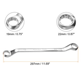 sourcing map 2pcs Offset Extra Long Box End Wrench 19 x 22 mm Metric 12 Point 45 Degree Offset Double End Box Ratcheting Wrench CR-V Polished Long Spanner Tools