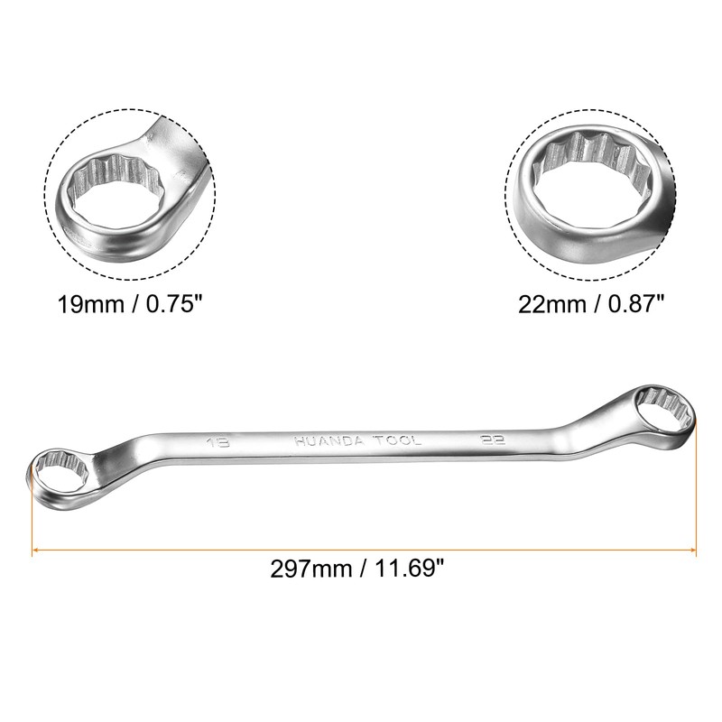 sourcing map 2pcs Offset Extra Long Box End Wrench 19