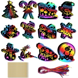 WELANE Scratch Art Crafts Set, 24 PCS Christmas Santa Scratch Paper Craft for Christmas Decoration Favors, DIY Activity Game (12 Kind)