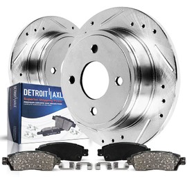 Detroit Axle - Rear Brake Kit for 2007-2015 Mini Cooper [4 Studs], 10.20" inch Drilled and Slotted Disc Brake Rotors Ceramic Brake Pads with Hardware 2008 2009 2010 2011 2012 2013 2014 Replacement