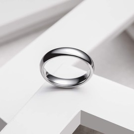 King Will BASIC 4mm Silver Classic Polished Comfort Fit Domed Tungsten Metal Ring Wedding Band S 1/2 (9.5)