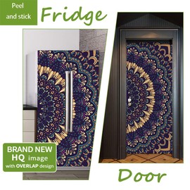 Vintage Art Self Stick Vinyl Door Mural Sticker, Peel and Stick Removable Refrigerator Wrap Decal, Ottoman Motifs, 32.3x78.7, 2 Pcs Set