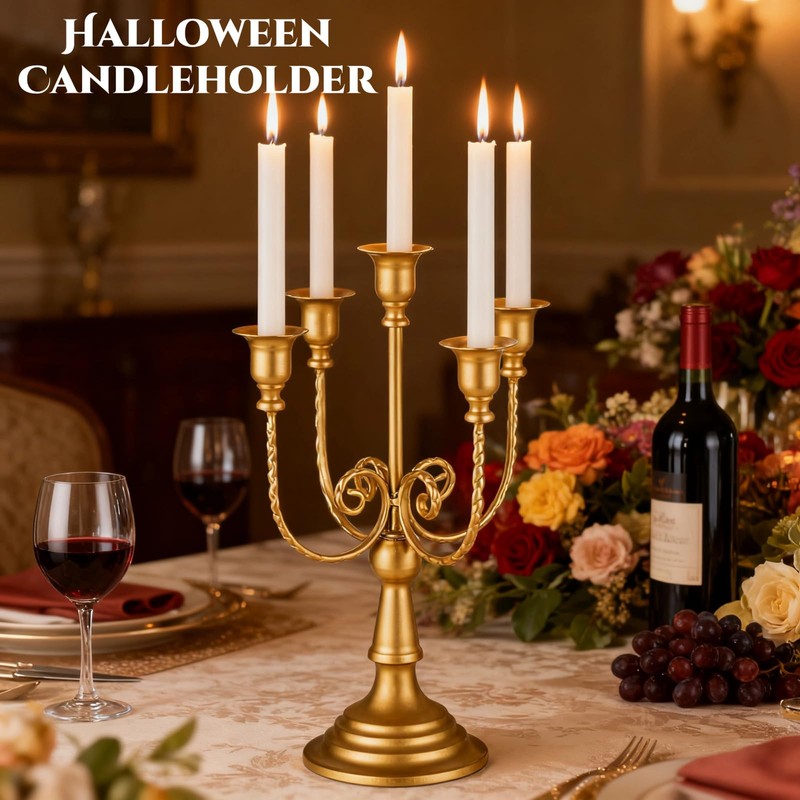 5 Arms Metal Candelabra Gold Candle Holder Modern Decorative Centerpiece