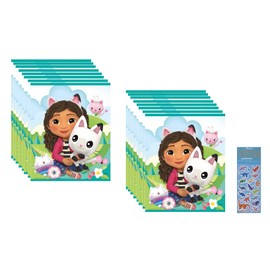 Unique Gabbys Dollhouse Birthday Party Supplies Bundle Pack includes Party Favor Loot Bags and 1 Dinosaur Sticker Sheet - 16 Loot Bags