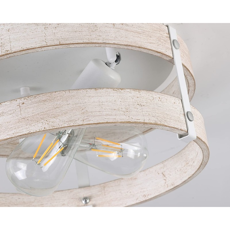 Modern Farmhouse ?Antique White Distressed Flush Mount Light Fixture 2-Light