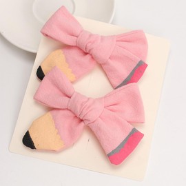 Back to School Hair Bows Clips The Hand Painted Pink Pencil Bows Clips Hairgrips for First Day of School Kindergarten 1st 2nd 3rd 4th 5th Grade Students Hair Accessories