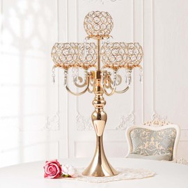 kolnlala 1Pc 22.5 Inch 5-Arm Tea Light Crystal Candle Holder/Candlestick, Exquisite and Gorgeous Crystal Candelabra Table Centerpiece for Wedding/Holiday Events, Parties & Home Decor