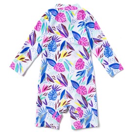 BONVERANO Baby Girl One Piece Eco-Friendly Swimsuit Full Front Zip Long Sleeve with UPF50+ Sun Protection(Rose,24-36 Months)