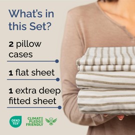 CGK Unlimited Extra Deep Twin XL Sheet Set - 4 Piece Breathable & Cooling Sheets - Hotel Luxury Bedding Set 18-24 Inch Extra Deep Pockets - Easy Fit, Super Soft, Wrinkle Free & Comfy - Beige Stripes, Twin XL Size