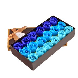 Little World Bath Soap Rose Flower - Floral Scented Rose Petals for Bath, Petals Body Soap in Gift Box for Valentine's Day, Anniversary, Birthday, Mothers Day Gifts for Her(18 Pcs/Box Gradient Blue)