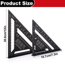 JMIATRY Carpenter Square 12 Inch & 7inch Rafter Square Black Aluminum Alloy Speed Square Triangle Framing Square for Woodworking and Carpentry（Metric and Imperial）