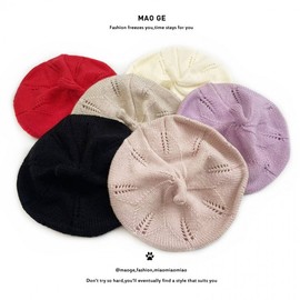 Adorable Girls' Autumn/Winter Cat Knitted Beret with Fashionable Hollow-out Design One Size/Khaki 3ea