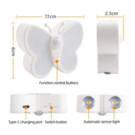 DAMI Led Night Light with Motion Sensor, Battery Operated Lights Rechargeable 1200mAh, Dimmable Stair Lights Indoor CCT 3000K/6000K, Butterfly-sharped Lights for Bedroom Hallway Kitchen Closet