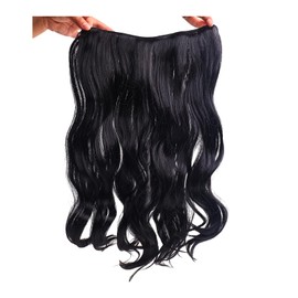 Black Hair Extensions, 1 Pcs Invisible Secret Synthetic Curly Hairpiece for Women, Synthetic Long Wavy Hair Pieces for Women