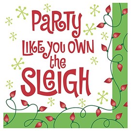 Creative Converting Sleigh Drinks Napkins, Red/Green/White