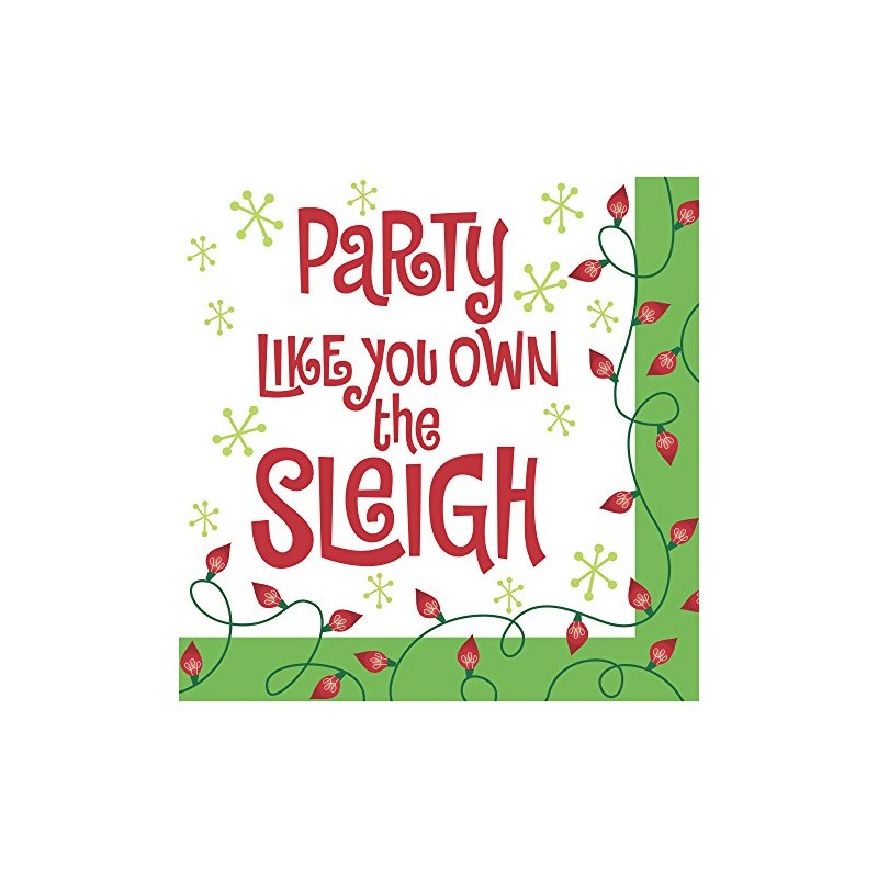 Creative Converting Sleigh Drinks Napkins, Red/Green/White