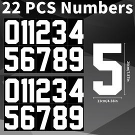 Iron on Numbers for Jersey, 8 Inches Iron on Numbers for Clothing, 22 PCS Heat Transfer Numbers of 0 to 9, Large Iron on Numbers for Team Uniform Sports T Shirts Basketball Football Baseball (White)
