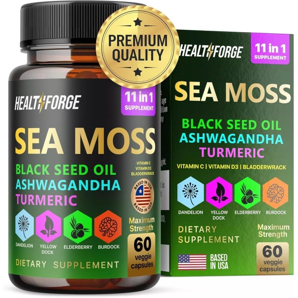 Premium Irish Sea Moss Capsules 11-in-1 w/ Black Seed Oil,