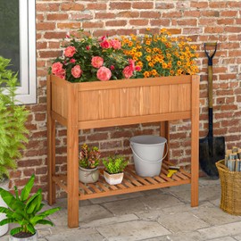 COSTWAY Raised Garden Bed, Wood Planter Box with Storage Shelf and for Vegetables, Flowers & Herbs, 2-Tier Elevated Garden Planter Bed for Backyard, Patio, Balcony, Greenhouse, 39" x 20" x 39"