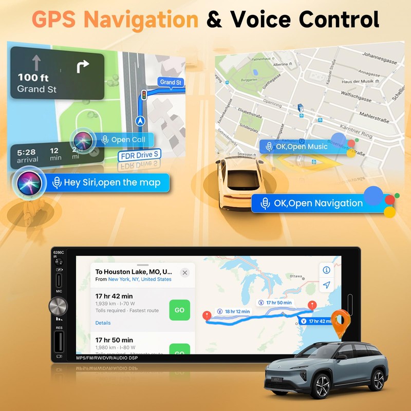 Single Din Car Stereo Compatible with Carplay Android Auto, METEESER
