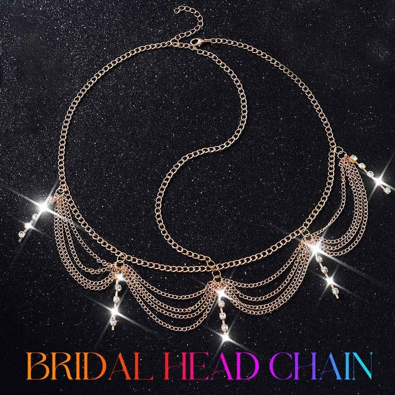 Latious Head Chain Jewelry Gold Rhinestone Forehead Headpiece Goddess Hair
