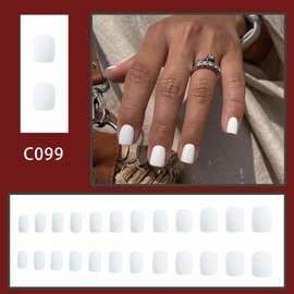 White Press On Nails Square Fake Nails Short False Nails With Solid Color Design Full Cover Acrylic Nails Matte Stick On Nails Reusable Artificial Glue On Nails For Women 24pcs