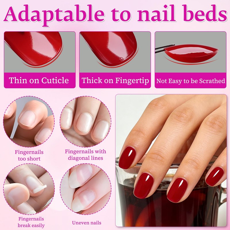 240PC Extra Short Press on Nail Square Red Fake Nails