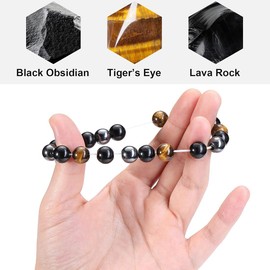 WUMZIRA 2 pieces tiger eye, black obsidian, hematite, chakra bracelet, real stones, obsidian bracelet, bracelet