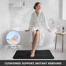 Memory Foam Bath Mat Set ┃ Non-Slip Upgrade Bathroom Rug ┃ Ultra Soft Comfortable Absorbent Machine Wash 3 Piece Toilet Mat Floor Carpet for Bedroom,Tub,Shower┃Black, U20” X 24”+17” X 24”+20” X 32”