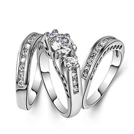 Goldenchen Fashion Jewelry Size 6-10 Three-in-One Engagement Rings Set Wedding Rhodium 925 Sterling Silver CZ Crystal Wedding Rings (7)