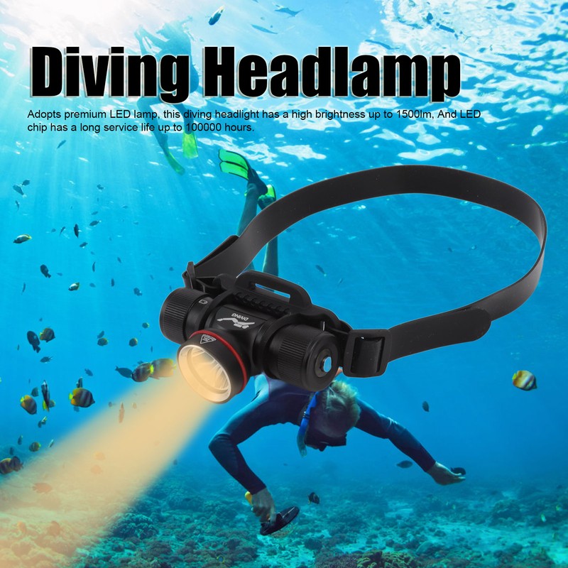 Diving Headlamp 1500LM Yellow Light LED Diving Head Lamp IPX8