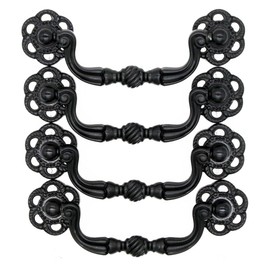 MSolid 4 PCs Vintage Retro Black Bail Pull Handle for Wooden Drawer Dresser Chest Cabinet Cupboard, Length 4.5-in (11.5 cm) and Height 1.7-in (4.4 cm)