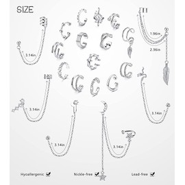 MILACOLATO 20 Pieces Ear Cuff Earrings Chain Earrings Helix Cartilage Clip On Wrap Earrings Adjustable Cuffs Non-Penetrating Cartilage Adjustable Ear Cuffs Ear Cuff Dangle Earring Set, Copper