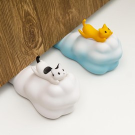 Dormercy 2 Pcs Cute Door Stopper, Cartoon Cat Cloud Door Stop, Decorative Door Wedge for Home Office Floor, Flying Kitty, Blue&White(Patented)